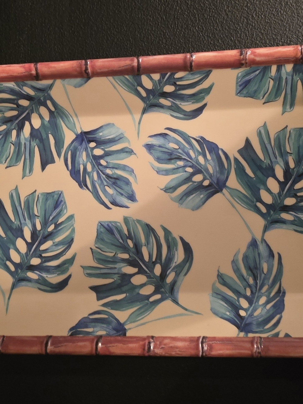 Citrus Grove Melamine Tray With Fall/ Blue Leaf Design. 19 In X 8 In